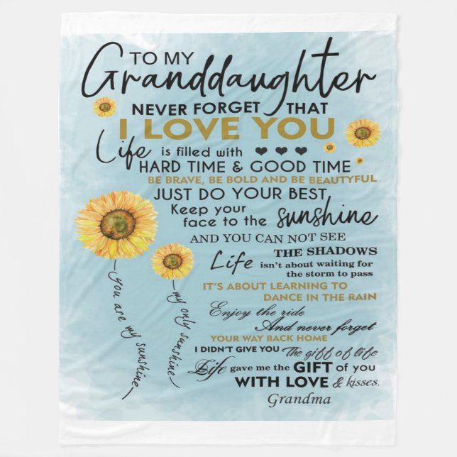 To My Granddaughter Gift, Grandkids Birthday Gift Fleece Blanket (Front)