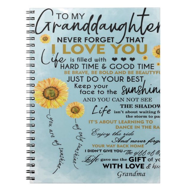 To My Granddaughter Gift, Grandkids Birthday Gift Notebook (Front)