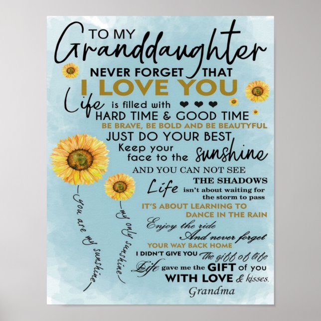 To My Granddaughter Gift, Grandkids Birthday Gift Poster (Front)