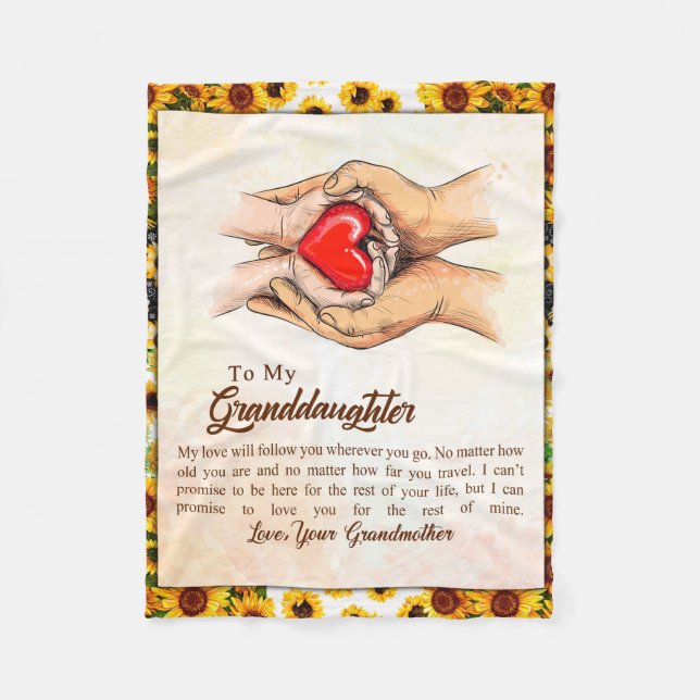 To My Granddaughter Sunflower Gift From Grandma Fleece Blanket (Front)