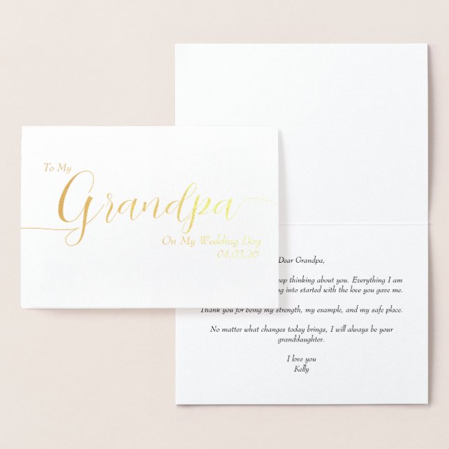 To My Grandpa On My Wedding Day Elegant Script Foil Card (Display)