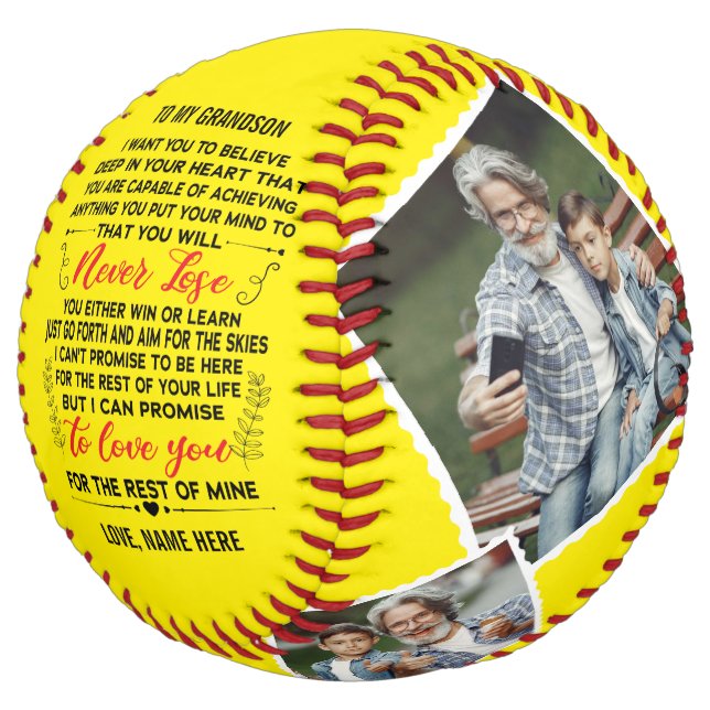 To My Grandson From Grandpa Grandma Custom 4 Photo Softball (Angled)