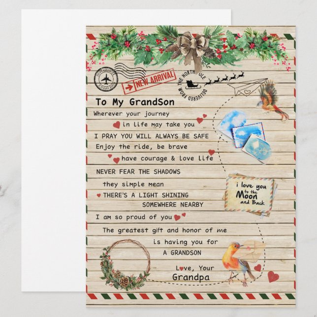 To My Grandson Gift,Grandson And Grandpa,Bird Love (Front/Back)