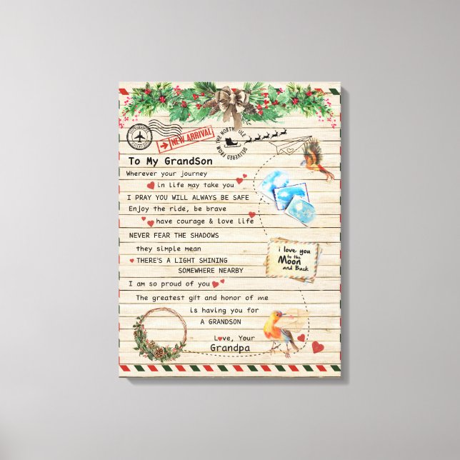 To My Grandson Gift,Grandson And Grandpa,Bird Love Canvas Print (Front)