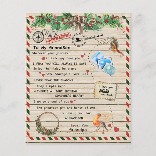 To My Grandson Gift,Grandson And Grandpa,Bird Love Flyer (Front)