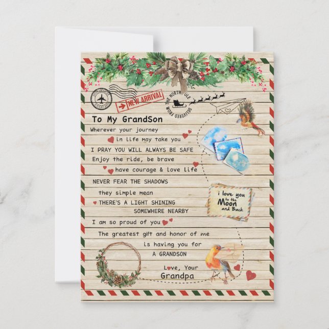 To My Grandson Gift,Grandson And Grandpa,Bird Love Invitation (Front)