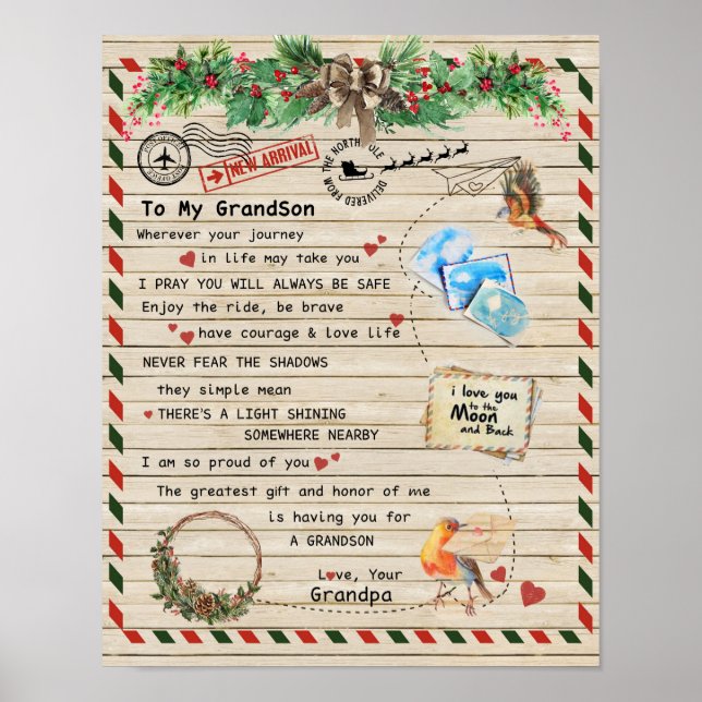 To My Grandson Gift,Grandson And Grandpa,Bird Love Poster (Front)