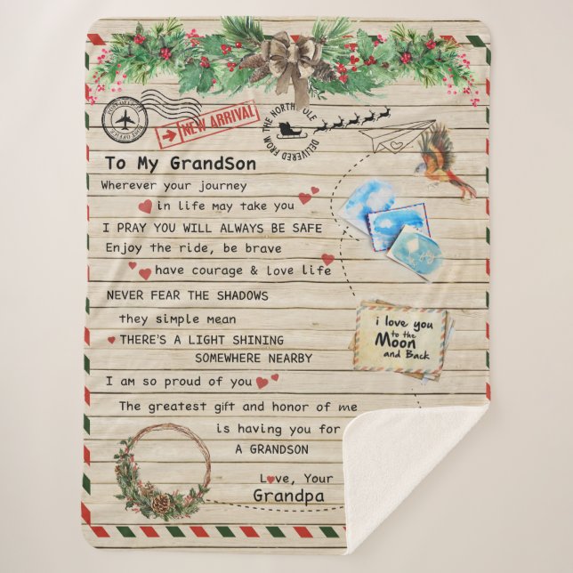 To My Grandson Gift,Grandson And Grandpa,Bird Love Sherpa Blanket (Front)