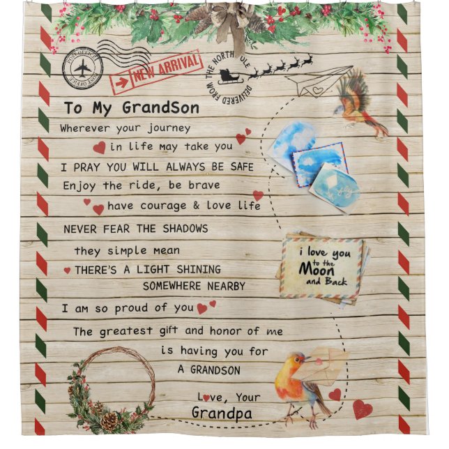To My Grandson Gift,Grandson And Grandpa,Bird Love Shower Curtain (Front)