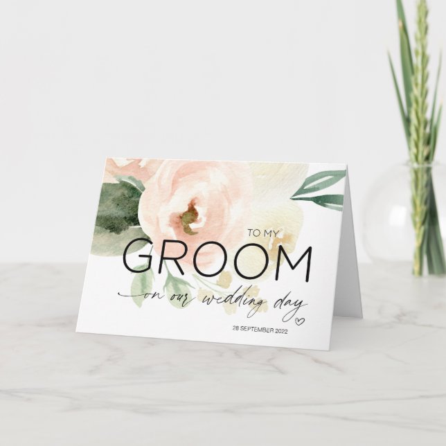 To My Groom Wedding Gift Bride Pink Floral Husband Card (Front)