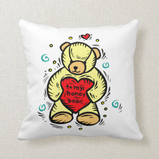 to my honey bear holding red love heart cushion