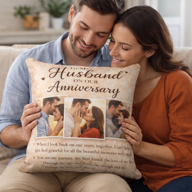 To My Husband Anniversary Romantic Photo Collage Cushion (Creator Uploaded)