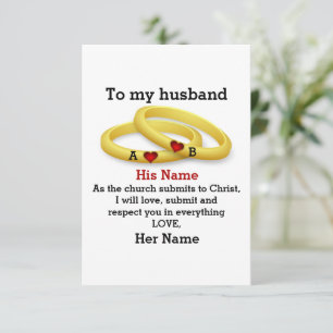 To my husband for him wedding couple ring monogram card