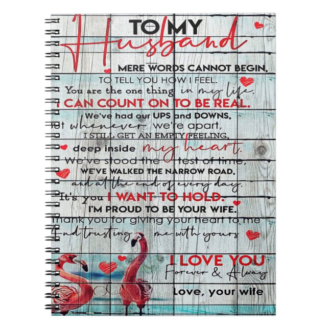 To My Husband Letter | Cute Flamingo Present Notebook (Front)