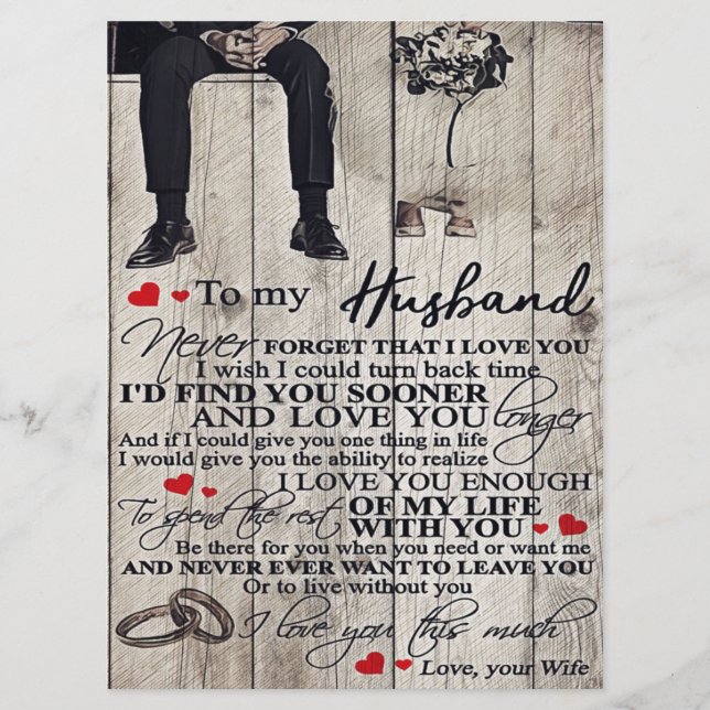 To My Husband Letter, Love Quotes Gift Menu (Front)