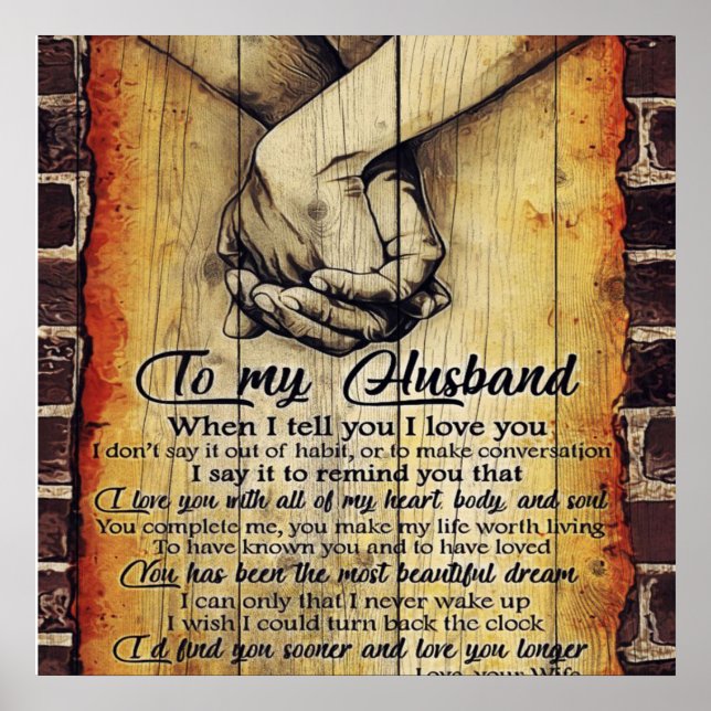 To My Husband Letter, Lovely Quotes Gift Poster (Front)