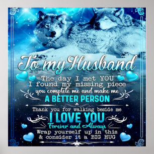 To My Husband Wolf Gift, Husband Birthday Gift Poster