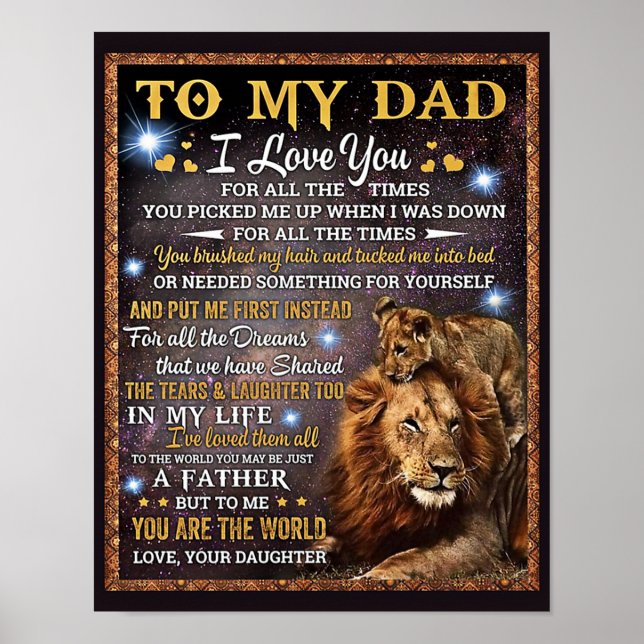 To My Lion Dad Gift, Dad Birthday Gift Idea Poster (Front)