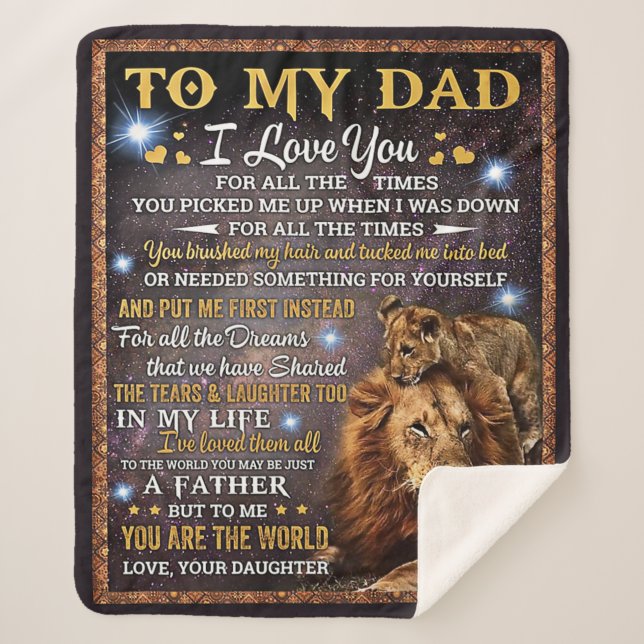 To My Lion Dad Gift, Dad Birthday Gift Idea Sherpa Blanket (Front)