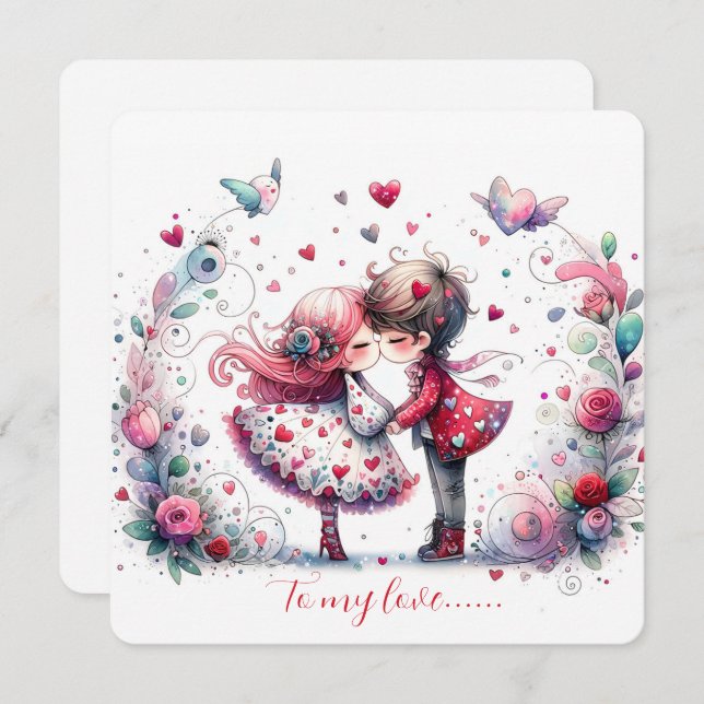 To My Love On Valentines Day Kissing Holiday Card (Front/Back)