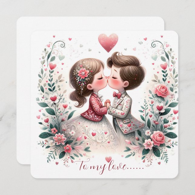 To My Love On Valentines Day Kissing Holiday Card (Front/Back)