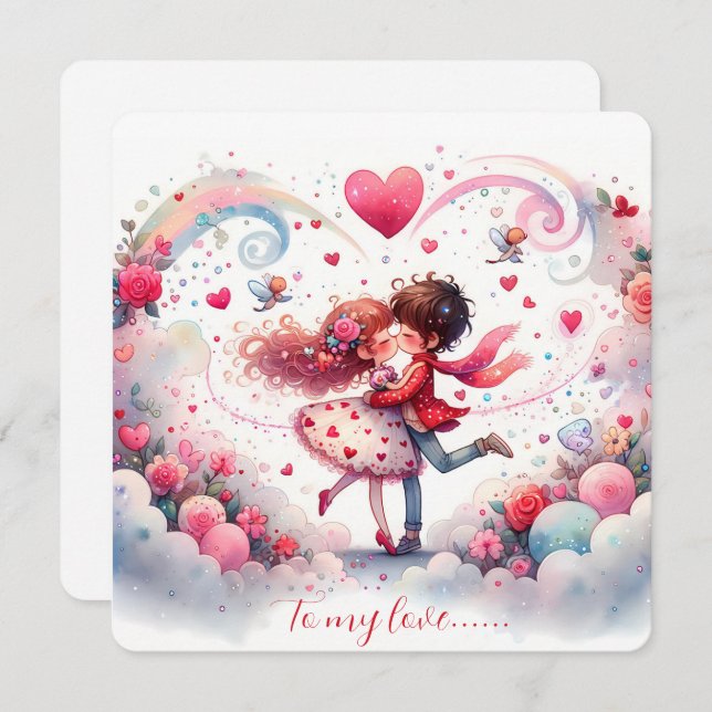 To My Love On Valentines Day Kissing Holiday Card (Front/Back)