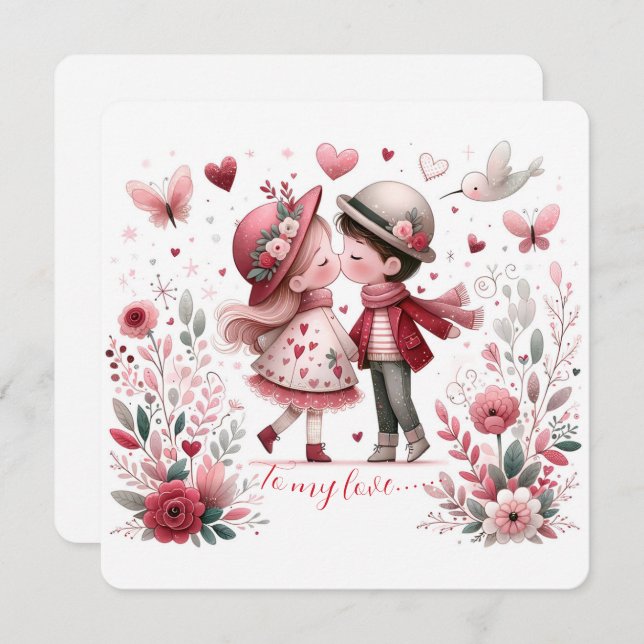To My Love On Valentines Day Kissing Holiday Card (Front/Back)