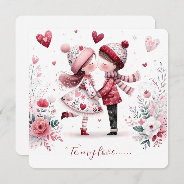 To My Love On Valentines Day Kissing Holiday Card (Front/Back)