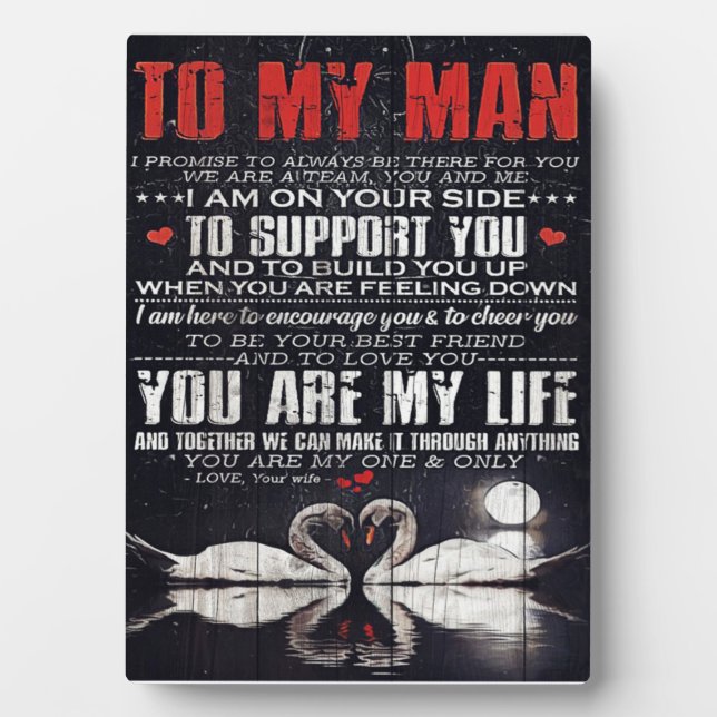 To My Man Gift, Personalised Gift To My Husband Plaque (Front)