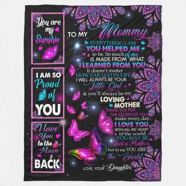 To My Mum From Daughter blanket, Butterfly Fleece Blanket (Front)