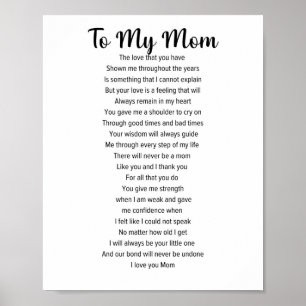 To My Mum, Mother's Day Poem Poster