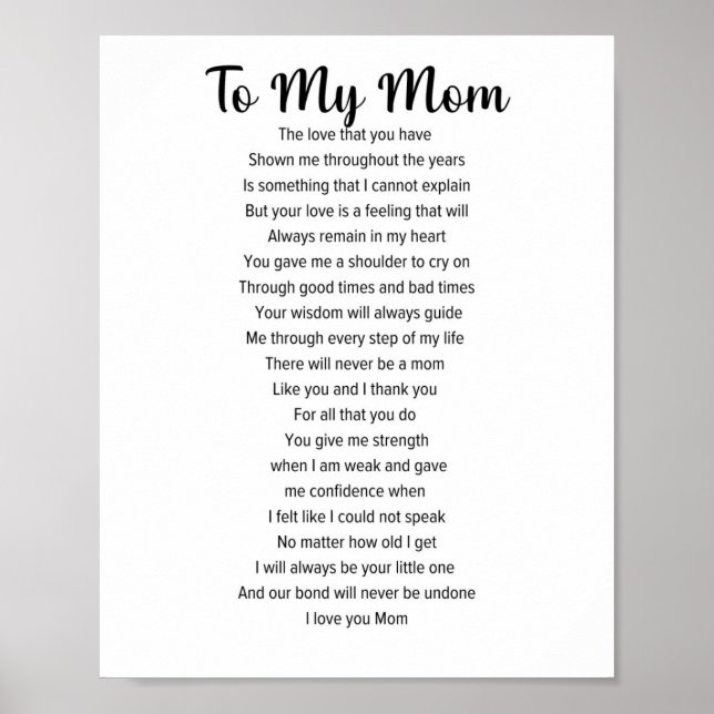 To My Mum, Mother's Day Poem Poster (Front)