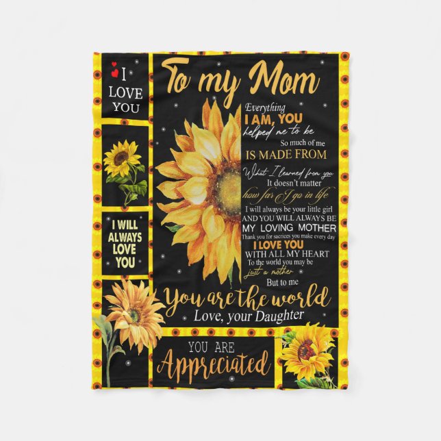 to my mum sunflower blanket black,gift for mother (Front)