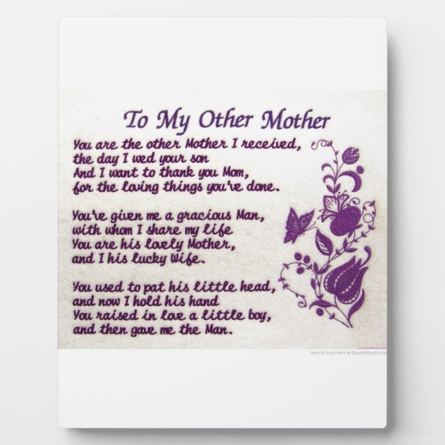 To My Other Mother; Thank You Plaque (Front)