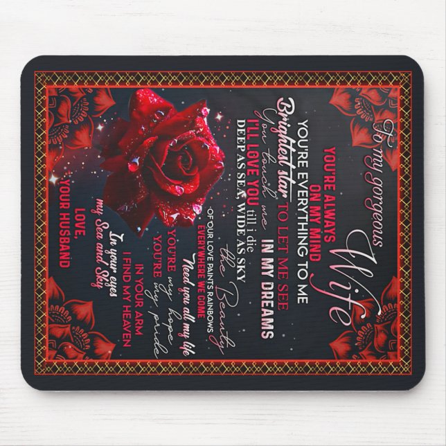 To My Rose Wife Birthday Gift, Couple Wife Gift Mouse Mat (Front)