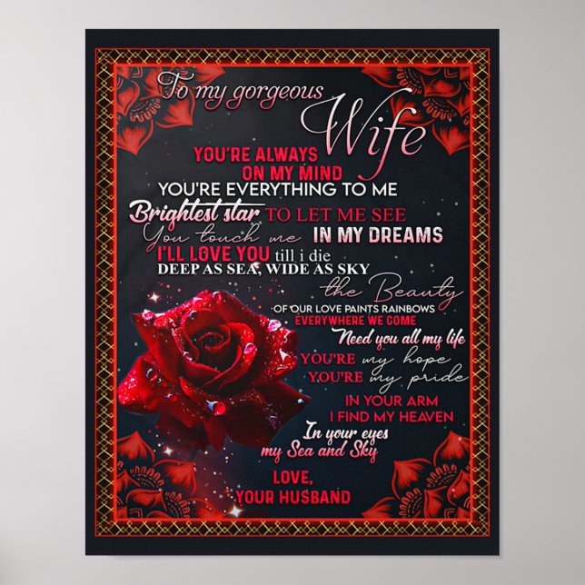 To My Rose Wife Birthday Gift, Couple Wife Gift Poster (Front)