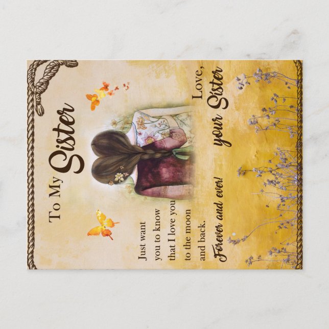 To My Sister Gift,Butterfly Lovers,Floral Siblings Announcement Postcard (Front)