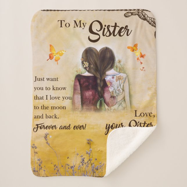To My Sister Gift,Butterfly Lovers,Floral Siblings Sherpa Blanket (Front)