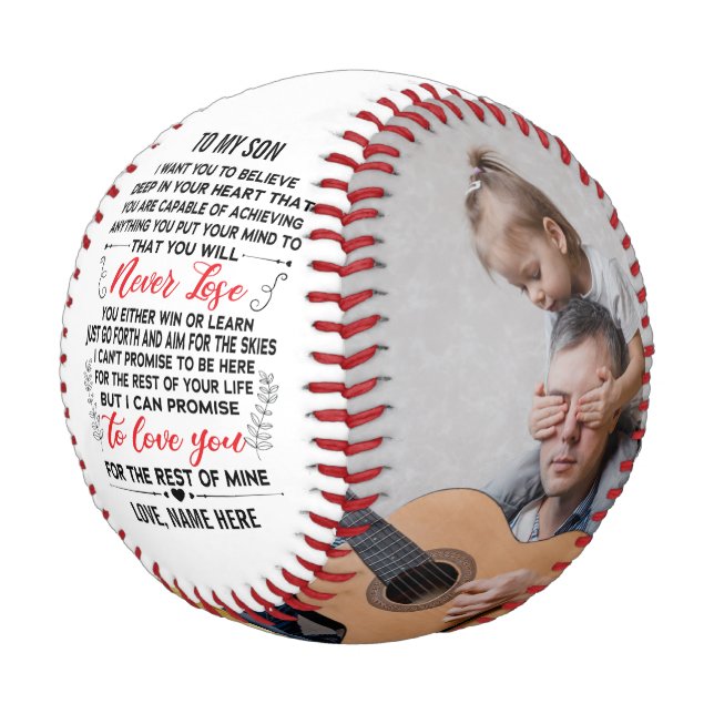 To My Son From Dad or Mum Quote & Custom 2 Photo Baseball (Angled)