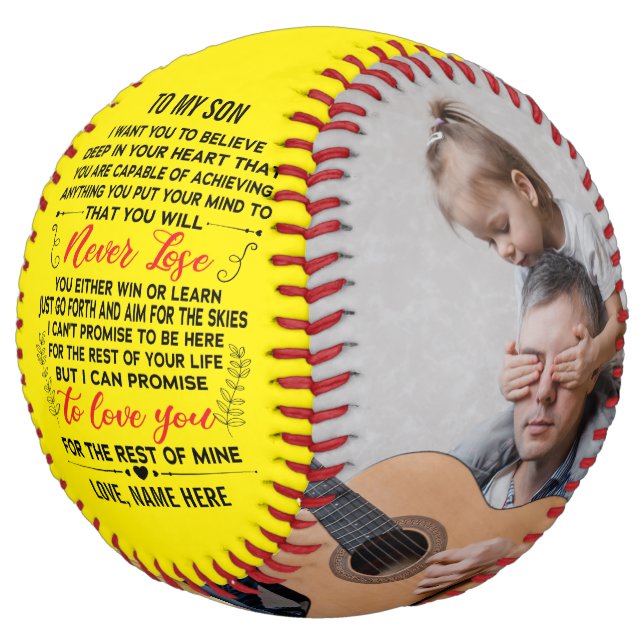 To My Son From Dad or Mum Quote & Custom 2 Photos Softball (Angled)