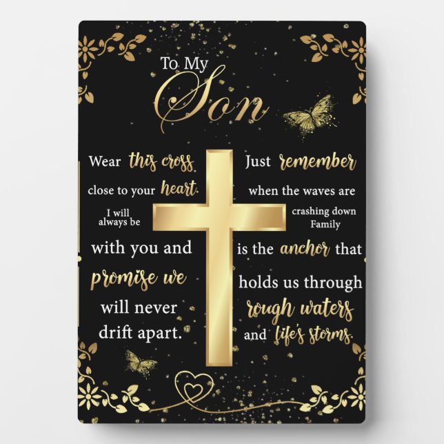 To My Son Gift, Butterfly Lover, Floral Son Letter Plaque (Front)