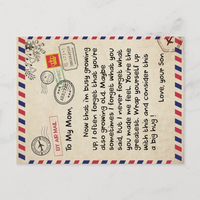 To My Son Gift, Mum And Son, Love Letter To Son Announcement Postcard (Front)