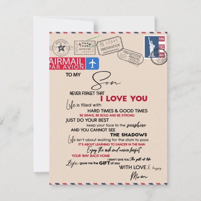 To My Son Gift, Mum And Son, Love Letter To Son Invitation (Front)