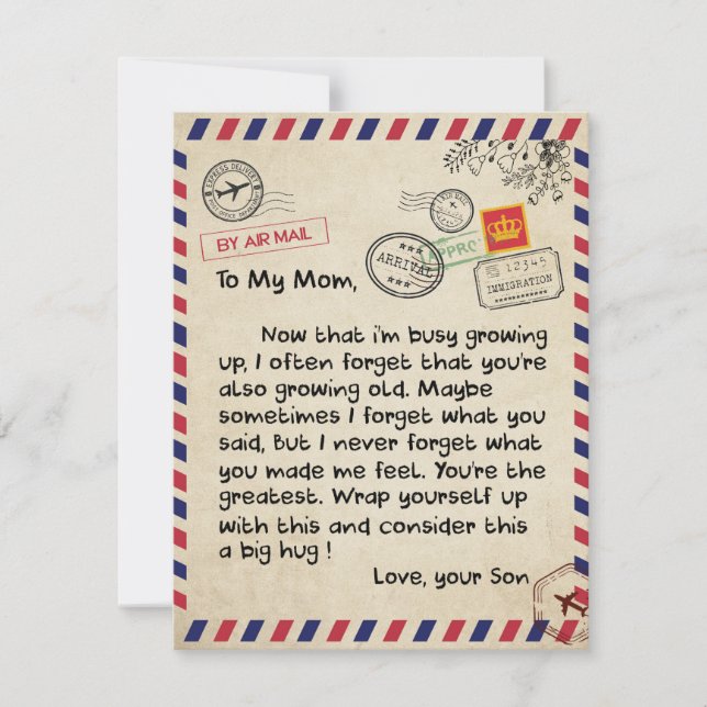 To My Son Gift, Mum And Son, Love Letter To Son Invitation (Front)