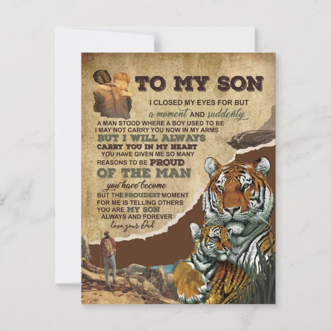 To My Son Gift,Tiger Lovers,Letter To Son From Dad Invitation (Front)