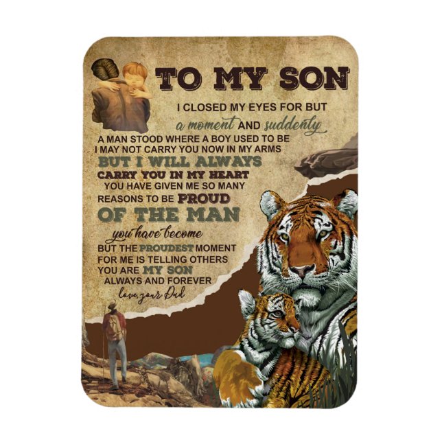 To My Son Gift,Tiger Lovers,Letter To Son From Dad Magnet (Vertical)