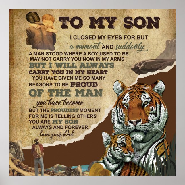 To My Son Gift,Tiger Lovers,Letter To Son From Dad Poster (Front)