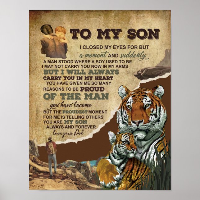 To My Son Gift,Tiger Lovers,Letter To Son From Dad Poster (Front)