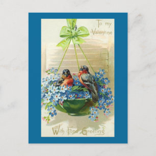 To My Valentine Birds in Flowers Holiday Postcard