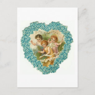 To My Valentine Blue Floral Heart Holiday Postcard